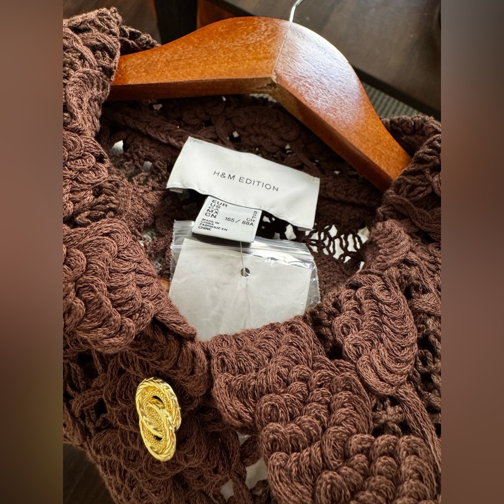 H&M DARK BROWN CROCHET-LOOK DRESS SIZE S - Picture 8 of 12